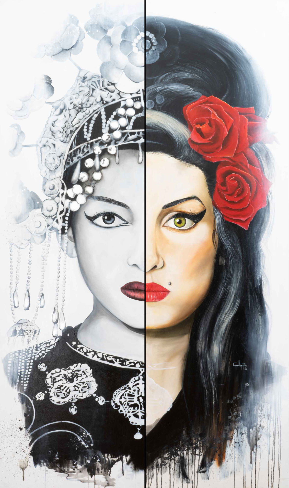 CANTANTES María Callas- Amy Winehouse. Díptico, óleo tabla 200x120 cm