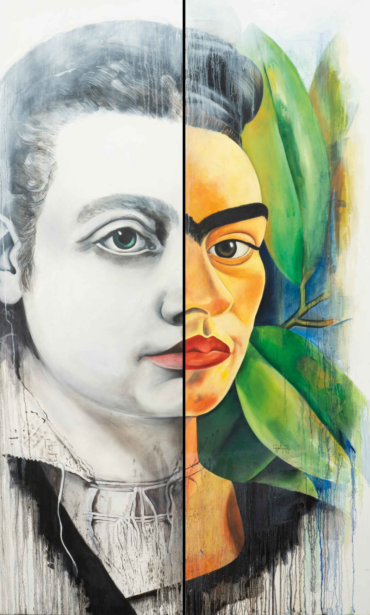 PINTORAS_ Sofonisba Anguisolla-Frida Kahlo Díptico, óleo tabla 200x120 cm